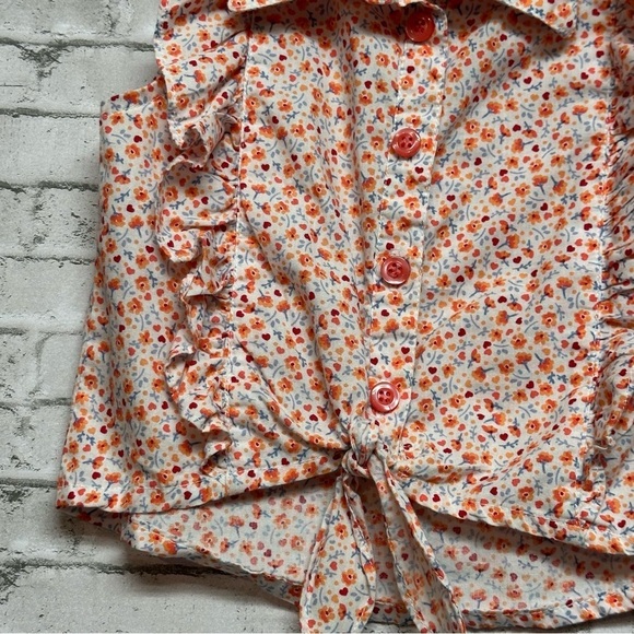 Kids Tops Lot of 2 Toddler Sleeveless 3T & 4T Floral Ruffle Tie Front Shirts - Picture 3 of 12